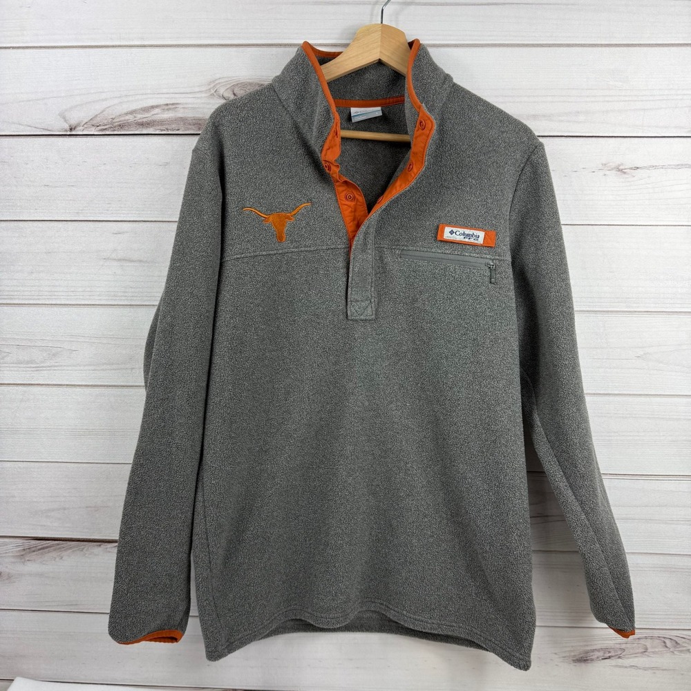 Texas Longhorns‎ Columbia PFG Fleece Pullover Gray Orange Trim Size Small
